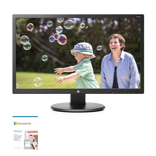 HP 24uh 24" Monitor Black + Microsoft 365 Personal 1 Year Subscription For 1 User - 1920 x 1080 Full HD TN Display @60Hz - PC/Mac Keycard for Microsoft 365 Personal - 5 ms response time - LED Backlight technology - 1TB OneDrive cloud storage