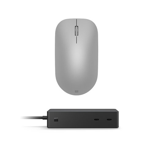 Microsoft Surface Dock 2 Black + Surface Mouse Gray - 199W power supply for Dock - Dock Supports dual 4K at 60Hz - 2 x front-facing USB-C - Bluetooth Connectivity for Mouse - Symmetrical Design for Mouse