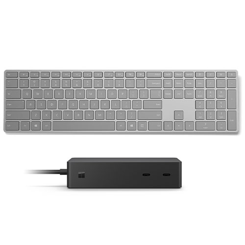 Microsoft Surface Dock 2 Black + Surface Keyboard Gray - 199W power supply for Dock - Bluetooth Connectivity for Keyboard - Dock Supports dual 4K at 60Hz - QWERTY Key layout - Longer Surface Connect Cable