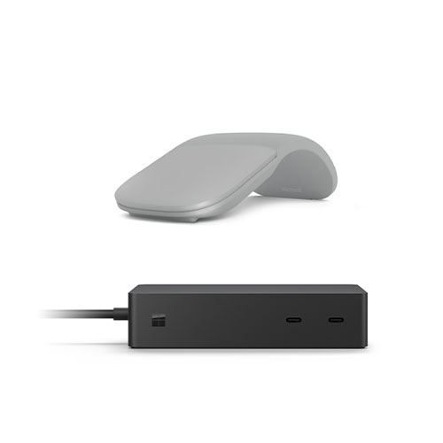 Microsoft Surface Dock 2 Black+Surface Arc Touch Mouse Platinum - 2 x front-facing USB-C - 2 x rear-facing USB-C (Gen 2) - 2 x rear-facing USB-A - Bluetooth Connectivity - Ultra-slim & lightweight - Innovative full scroll plane