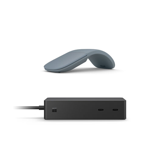 Microsoft Surface Dock 2 Black+Surface Arc Touch Mouse Ice Blue - 2 x front-facing USB-C - 2 x rear-facing USB-C (Gen 2) - 2 x rear-facing USB-A - Bluetooth Connectivity - Ultra-slim & lightweight - Innovative full scroll plane