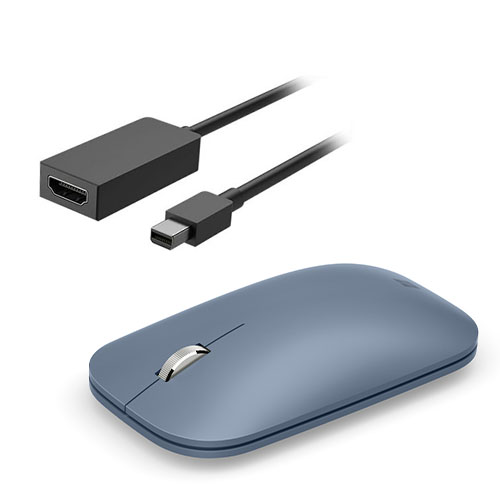 Microsoft Surface Mini DisplayPort to HDMI 2.0 Adapter Black+Surface Mobile Mouse Ice Blue - 3840 x 2160p @60Hz - Bluetooth Connectivity for Mouse - DisplayPort 1.2 standard - Seamless scrolling - BlueTrack enabled
