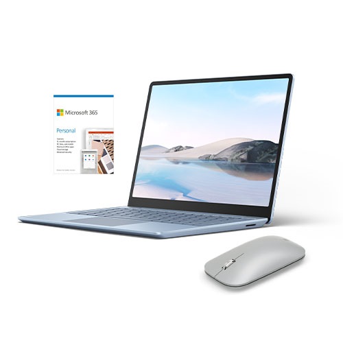 Microsoft Surface Laptop Go 12.4" Touchscreen Intel Core i5 8GB RAM 128GB SSD Ice Blue + Surface Mobile Mouse Platinum + Microsoft 365 Personal 1 Year Subscription For 1 User