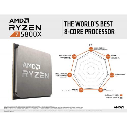 AMD Ryzen 7 5800X 8 Core 16 Thread Desktop Processor   8 Cores & 16 Threads   3.8 GHz  4.7 GHz CPU Speed   36MB Total Cache   PCIe 4.0 Ready   Without Cooler 