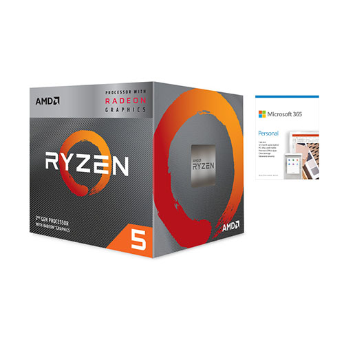AMD Ryzen 5 3400G Unlocked Desktop Processor + Microsoft 365 Personal 1 Year Subscription For 1 User