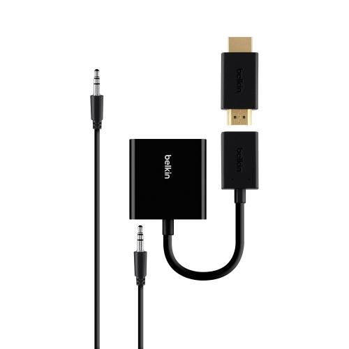 Open Box: Belkin Universal HDMI to VGA Adaptor with Audio - HDMI-M + HDMI-F Compatible - Audio output and connection - Plug & play - Micro-USB power input (for low power HDMI devices) - Switch-Tip