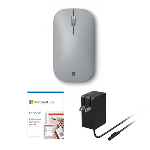Microsoft Surface Mobile Mouse Platinum + Surface 24W Power Supply + Microsoft 365 Personal 1 Year Subscription For 1 User