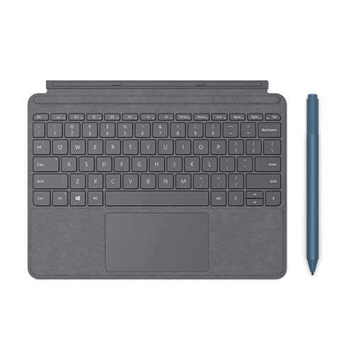 Microsoft Surface Pen Ice Blue + Surface Go Signature Type Cover Platinum - Pair w/ Surface Go - A full keyboard experience - Close to protect screen & conserve battery - Writes like pen on paper - Sketch, shade, and paint with artistic precision