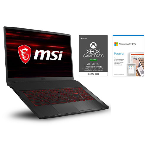 MSI GF75 Thin 17.3" Gaming Laptop Core i7-10750H 16GB RAM 512GB SSD 144Hz GTX 1660 Ti 6GB + Xbox Game Pass Ultimate 1 Month Membership + Microsoft 365 Personal 1 Year Subscription For 1 Use