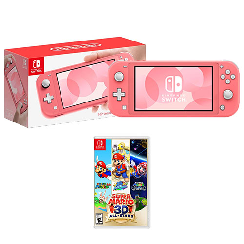 Nintendo Switch Lite Coral + Super Mario 3D All-Stars - Optimized for personal, handheld play - Full game download for Super Mario 3D All-Stars - 32GB Hard Drive Capacity - Integrated controls & built-in +Control Pad - ESRB Rated E (Everyone)
