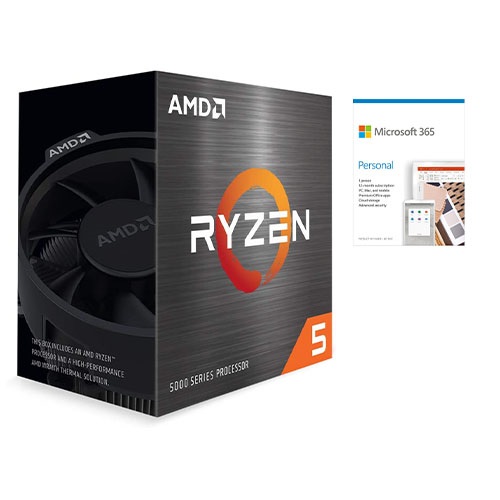 AMD Ryzen 5 5600X 6-core 12-thread Desktop Processor + Microsoft 365 Personal 1 Year Subscription For 1 User