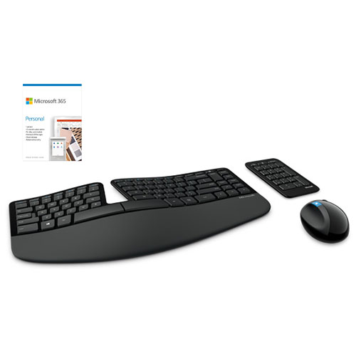 Microsoft Sculpt Ergonomic Desktop Keyboard And Mouse + Microsoft 365 Personal 1 Year Subscription For 1 User