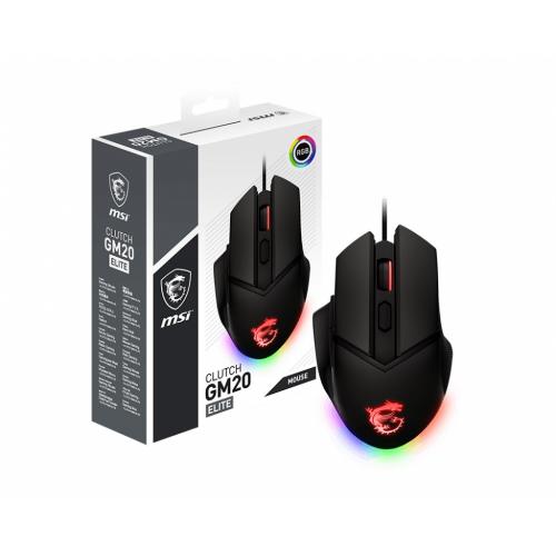MSI Clutch GM20 Elite Gaming Mouse   Fast Optical Sensor   Right Handed Ergonomic Design   OMRON Switches   RGB Mystic Light Effect Mode   6 Total Buttons 
