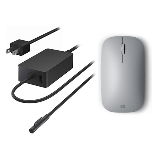 Microsoft Surface 127W Power Supply + Surface Mobile Mouse Platinum - 127W maximum output power - Bluetooth Connectivity for Mouse - Wired Charging Method for Power Supply - BlueTrack Enabled for Mouse - Up to 12 month battery life for Mouse