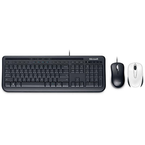 Microsoft Wired Desktop 600 Black + Microsoft 3500 Wireless Mobile Mouse- White - Wired USB Keyboard and Mouse Combo - Radio Frequency Connectivity for White mouse - Quiet-Touch Keys - BlueTrack Enabled Mouse - Ambidextrous Design