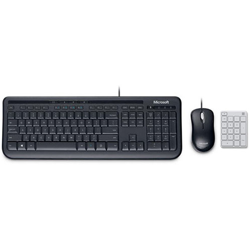 Microsoft Number Pad Glacier + Microsoft Wired Desktop 600 Black - Bluetooth 5.0 Connectivity For Pad - Wired USB Desktop Keyboard & Mouse - 2.4 GHz Operating frequency - Quiet-Touch Keys - Connect up to 3 devices
