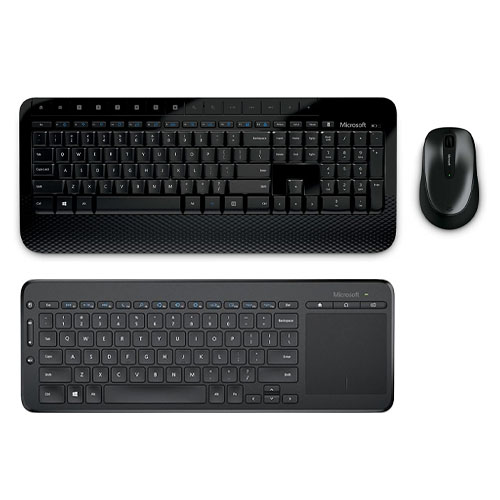 Microsoft Wireless Desktop 2000 Keyboard and Mouse + Microsoft All-in-One Media Keyboard - USB Wireless RF Keyboard & Mouse - Integrated Multi-touch TrackPad - BlueTrack Enabled - 2.40 GHz Operating Frequency - Customizable Media Hotkeys