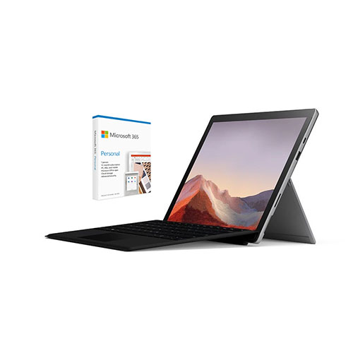 Microsoft Surface Pro 7 12.3" Intel Core i5 8GB RAM 128GB SSD Platinum + Surface Pro Signature Type Cover w/ Finger Print Reader Black + Microsoft 365 Personal 1 Year Subscription For 1 User
