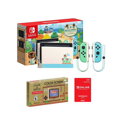 Nintendo Switch Console 32GB Special Animal Crossing: New Horizons Edition + Nintendo Switch Online Family Membership 12 Month Code + Nintendo Game & Watch Super Mario Bros.