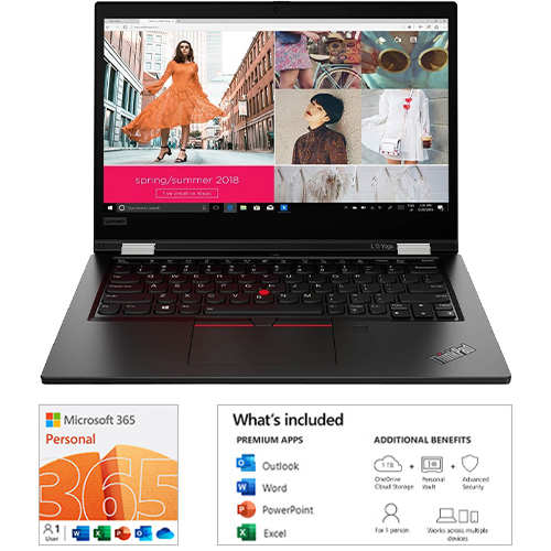 Lenovo ThinkPad L13 Yoga Gen 2 13.3" Touchscreen 2-in-1 FHD Laptop Intel Core i5-1145G7 8GB RAM 256GB SSD Intel Iris Xe Graphics Black + Microsoft 365 Personal