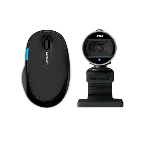 Microsoft Sculpt Comfort Wireless Mouse Black + Microsoft LifeCam Webcam - Bluetooth Connectivity for Mouse - 720p HD Video Chat and Recording - TrueColor Technology with Face Tracking - Wide-Angle Lens - BlueTrack Enabled Mouse