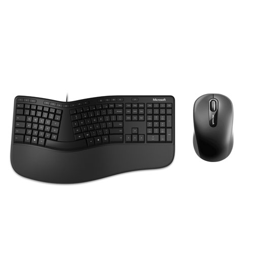 Microsoft Ergonomic Keyboard Black + Microsoft Bluetooth Mobile Mouse 3600 Black - Wired Connectivity for Keyboard - Bluetooth Connectivity for Mouse - Ft. Dedicated integrated numbers pad - BlueTrack Enabled Mouse - Ambidextrous Design