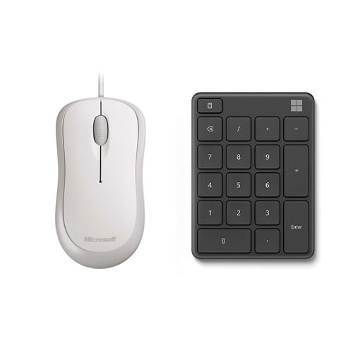 Microsoft Number Pad Matte Black + Microsoft Mouse White - Bluetooth 5.0 Connectivity - Wired USB Optical Mouse - 800 dpi movement resolution - 2.4 GHz Frequency Range - Up to 24 month battery life for Pad