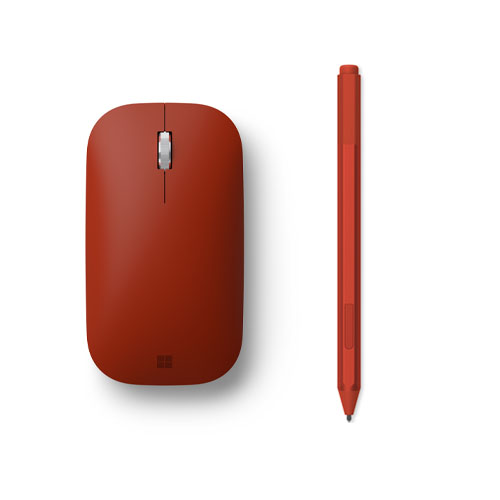 Microsoft Surface Mobile Mouse Poppy Red + Microsoft Surface Pen Poppy Red - Bluetooth Connectivity - Writes like pen on paper - Seamless scrolling - 4,096 Pressure Points for Pen - BlueTrack Enabled Mouse