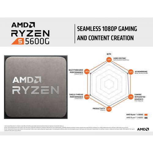 AMD Ryzen 5 5600G 6 core 12 thread Desktop Processor with Radeon Graphics -  6 CPU Cores & 12 Threads - 7 GPU Cores - 3.9 GHz- 4.4 GHz CPU Speed