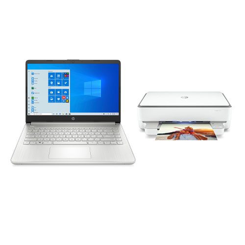 HP Stream 14 Series 14" Laptop AMD 3050u 4GB RAM 64GB eMMC Natural Silver + HP ENVY 6055 Wireless Color Inkjet All-in-One Printer, Instant Ink
