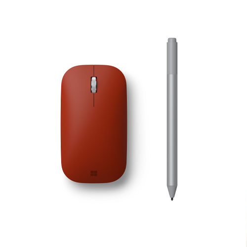 Microsoft Surface Pen Platinum + Microsoft Surface Mobile Mouse Poppy Red - Bluetooth 4.0 Connectivity for Pen - BlueTrack Enabled Mouse - 4,096 pressure points - Bluetooth Connectivity for Mouse - Writes like pen on paper