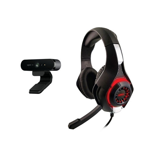 Nyko Core 80801 Wired Gaming Headset + Logitech BRIO 4K Ultra HD Webcam - USB 3.0 Interface for Webcam - 40mm Driver Stereo Speakers - Inline mute & volume controls - Omni-directional retractable microphone - 5x Digital Zoom