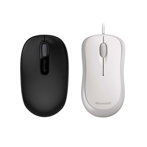 Microsoft Basic Optical Mouse White + Microsoft Wireless Mobile Mouse 1850 Black - Wired USB Mouse - 2.40 GHz Operating Frequency - 800 dpi/ 1000 dpi - 3 Button(s)/ 3 Button(s) - Use in Left or Right Hand