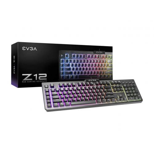 EVGA Z12 RGB USB 2.0 Gaming Keyboard - Braided USB Cable - Multimedia Shortcut Key - Customizable RGB LED Backlighting - Cherry MX Style Keycaps Compatible - IP32 Spill-Resistant