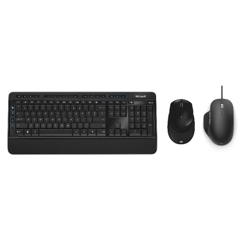 Microsoft Wireless Desktop 3050 Keyboard & Mouse + Microsoft Ergonomic Mouse Black - USB Wireless Keyboard and Mouse - Cable Connectivity for Mouse - 12 Hot Keys - 1000 dpi movement resolution/ 988 dpi - 5 Button(s) / 12 Hot Keys