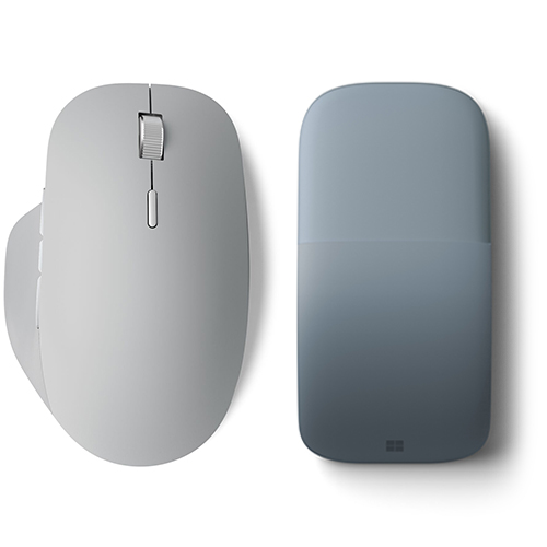 Microsoft Surface Arc Touch Mouse Ice Blue + Microsoft Surface Precision Mouse Gray - Bluetooth Connectivity - Bluetooth or USB - Innovative full scroll plane - Pairs w/ up to 3 computers - 3 programmable buttons