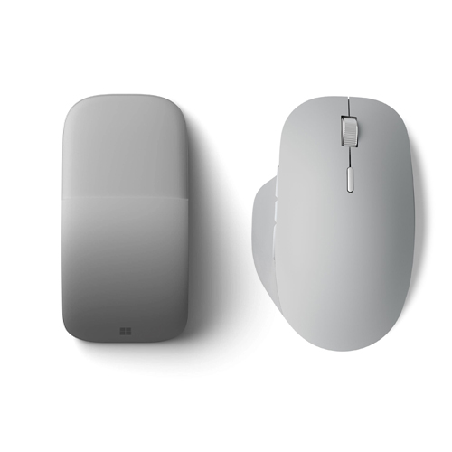 Microsoft Surface Precision Mouse Gray + Microsoft Surface Arc Touch Mouse Platinum - Bluetooth Connectivity - Bluetooth or USB - Ultra-slim & lightweight - Pairs w/ up to 3 computers - Innovative full scroll plane