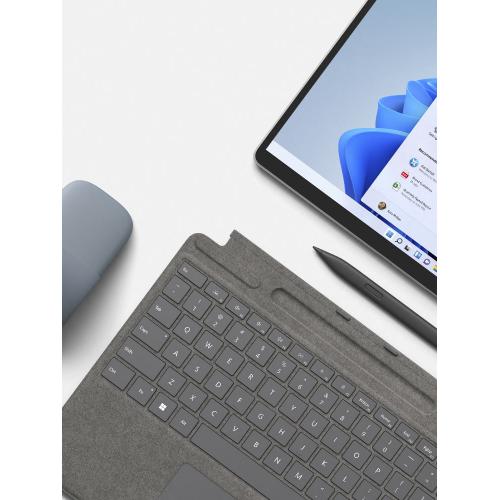 Microsoft Surface Pro Signature Keyboard Platinum   Adjusts To Virtually Any Angle   Full Mechanical Keyset With Backlit Keys   Large Trackpad For Precise Control   Made With Alcantara Material   Optimum Key Spacing Supports Accurate Typing 