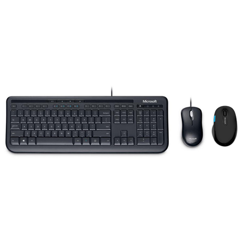Microsoft Wired Desktop 600 Black + Microsoft Sculpt Comfort Wireless Mouse Black - Wired USB Keyboard and Mouse - Bluetooth Connectivity for Sculpt Mouse - 4-Way Scrolling - Quiet-Touch Keys - Windows Touch Tab