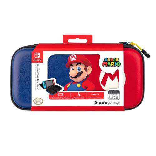 Power Pose Mario Slim Deluxe Travel Case   Super Mario Edition   Integrated Stand Included   Compatible With Nintendo Switch, Switch Lite, And OLED   Nylon Wrist Strap   Unique Console Lift Strap 