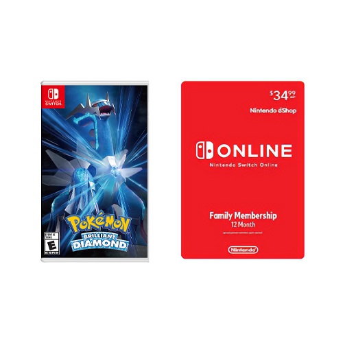 Pokemon Brilliant Diamond + Nintendo Switch Online Family Membership 12 Month Code - For Nintendo Switch - ESRB Rated E (Everyone) - Single Player Supported - Adventure & Role Playing Game