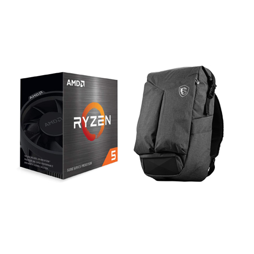 AMD Ryzen 5 5600X 6-core 12-thread Desktop Processor + MSI Air Gaming Backpack Grey - 6 cores & 12 threads - BONUS Backpack Included - 3.7 GHz- 4.6 GHz CPU Speed - 35MB Total Cache | PCIe 4.0 Ready - Wraith Stealth Cooler Included