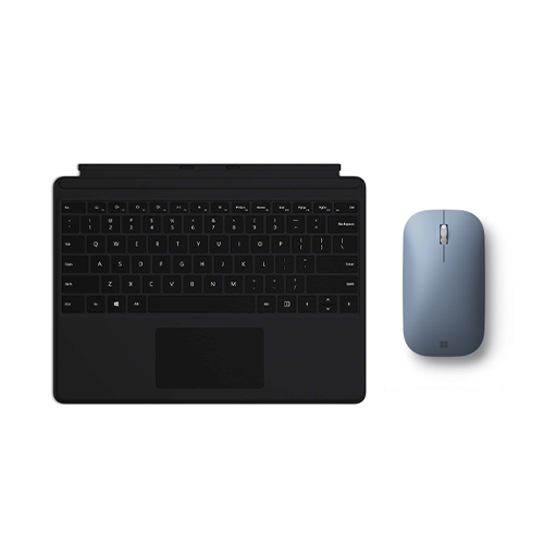 Microsoft Surface Mobile Mouse Ice Blue + Microsoft Surface Pro X Keyboard Black Alcantara - Wireless Mouse and Keyboard - Large glass trackpad - Seamless scrolling - LED backlighting - BlueTrack enabled