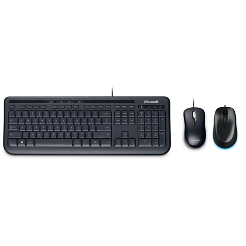 Microsoft Wired Desktop 600 Black + Microsoft 4500 Mouse - Wired USB Keyboard and Mouse - 1000 dpi movement resolution - Quiet-Touch Keys - 5 Button(s) - Contoured Design