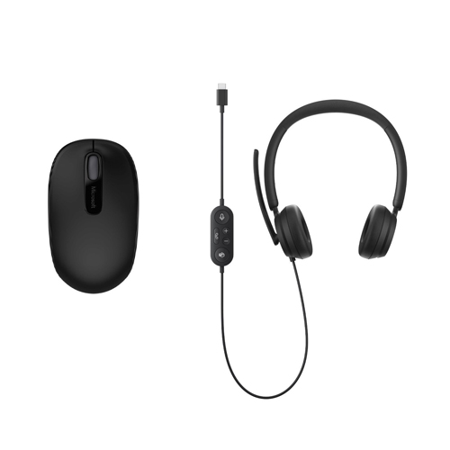 Microsoft Wireless Mobile Mouse 1850 Black + Microsoft Modern USB-C Headset Black - Radio Frequency Connectivity - Wired USB-C Connection - High-quality Stereo Sound - 2.40 GHz Operating Frequency - Compatible with Windows 11 & 10 Devices