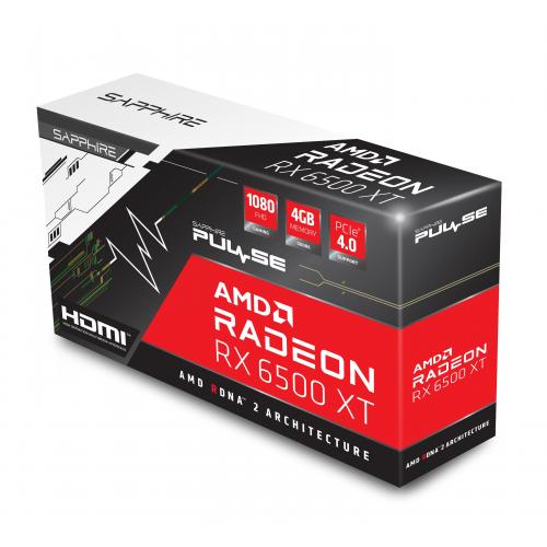Sapphire PULSE AMD Radeon RX 6500 XT 4GB GDDR6 Graphics Card   4GB GDDR6 Memory 64 Bit   RDNA 2 Architecture   Ray Accelerator: 16   Stream Processors: 1024   PCI Express 4.0 Interface 