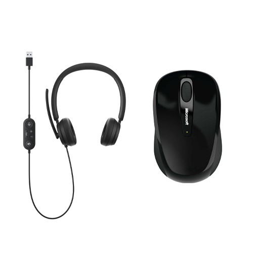 Microsoft Modern USB Headset Black + Microsoft 3500 Wireless Mobile Mouse Black - Wired USB-A connection - Wireless Connectivity Mouse - High-quality stereo sound - BlueTrack Enabled Mouse - Noise-reducing microphone
