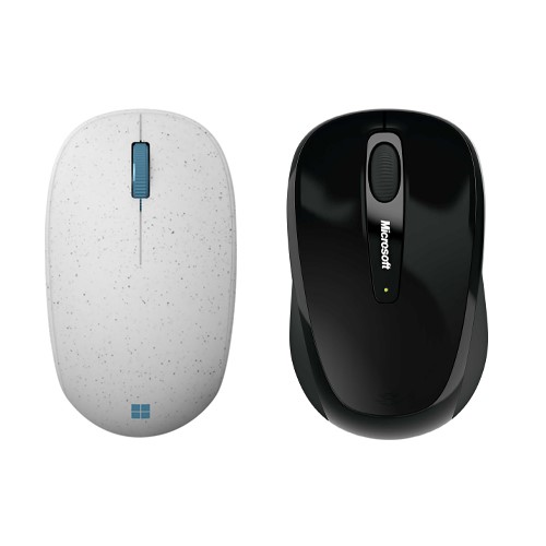 Microsoft 3500 Wireless Mobile Mouse Black + Microsoft Ocean Plastic Wireless Scroll Mouse Seashell - Wireless Connectivity - Bluetooth 5.0 Connectivity - BlueTrack Enabled Mouse - Made w/ 20% package waste - USB Type-A Connector