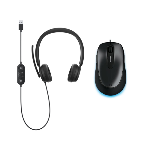 Microsoft Comfort Mouse 4500 Lochness Gray + Microsoft Modern USB Headset Black - Wired USB Mouse - Wired USB-A connection Headset - 1000 dpi movement resolution - High-quality stereo sound - Comfortable on-ear design