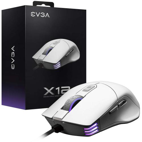 EVGA X12 USB Customizable Gaming Mouse White - USB Cable Interface - 2-Dimension Array Tech w/ Dual sensor - On the fly DPI + 5 Onboard profiles - 60 Million Click Lifecycle - 8 Programmable Buttons